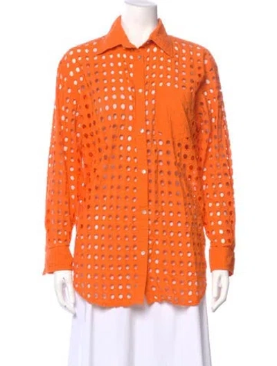 Pre-owned Solid & Striped Long Sleeve Button-up Top In Orange