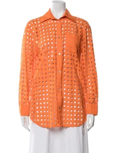 Pre-owned Solid & Striped Long Sleeve Button-up Top In Orange