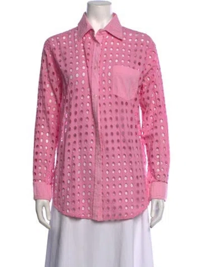 Pre-owned Solid & Striped Long Sleeve Button-up Top In Pink