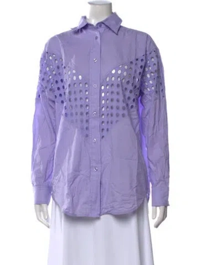 Pre-owned Solid & Striped Long Sleeve Button-up Top In Purple