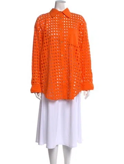 Pre-owned Solid & Striped Long Sleeve Button-up Top W/ Tags In Orange