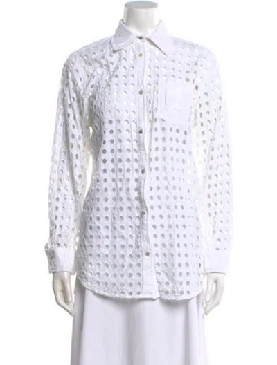 Pre-owned Solid & Striped Long Sleeve Button-up Top In White