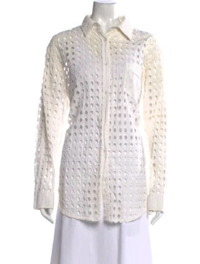 Pre-owned Solid & Striped Long Sleeve Button-up Top In White