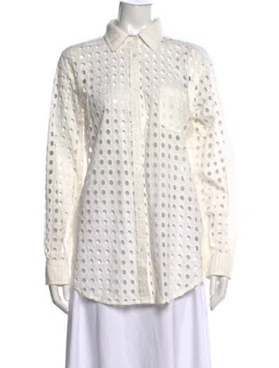 Pre-owned Solid & Striped Long Sleeve Button-up Top In White