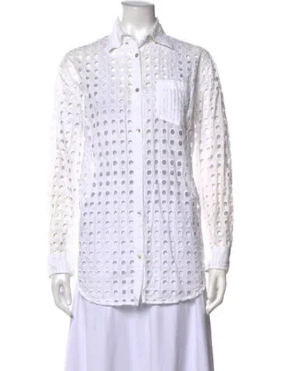 Pre-owned Solid & Striped Long Sleeve Button-up Top In White