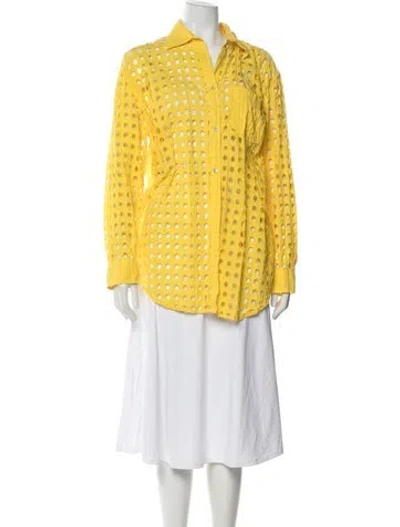 Pre-owned Solid & Striped Long Sleeve Button-up Top In Yellow