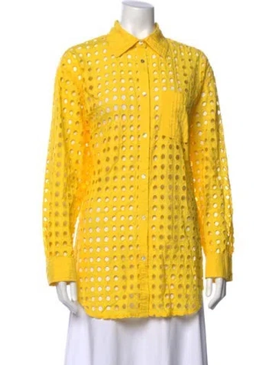 Pre-owned Solid & Striped Long Sleeve Button-up Top In Yellow