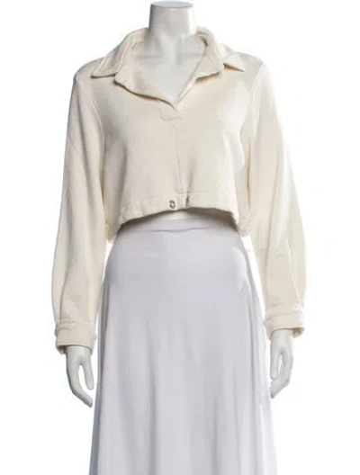 Pre-owned Solid & Striped Long Sleeve Crop Top In Neutrals