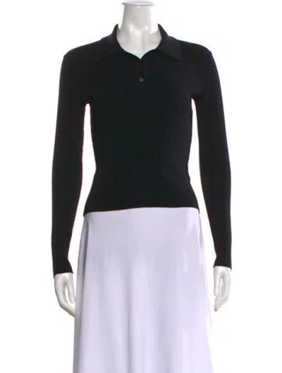 Pre-owned Solid & Striped Long Sleeve Polo In Black