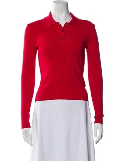 Pre-owned Solid & Striped Long Sleeve Polo In Red