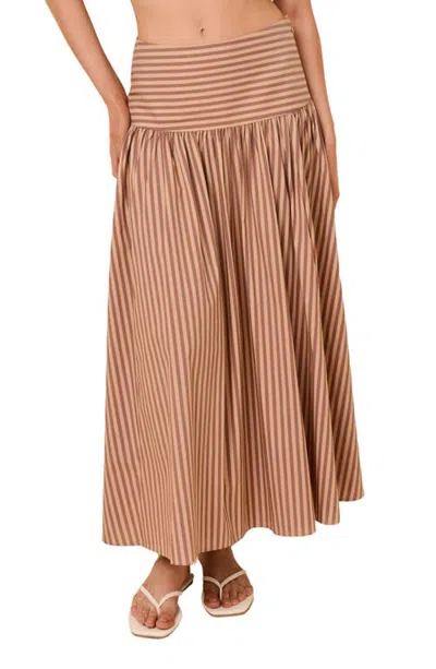Solid & Striped Magnolia Striped Midi Skirt In Brown