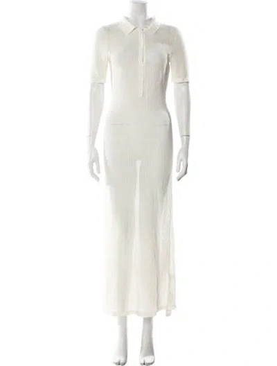 Pre-owned Solid & Striped Mesh Long Dress In White