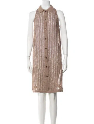 Pre-owned Solid & Striped Midi Length Dress In Brown
