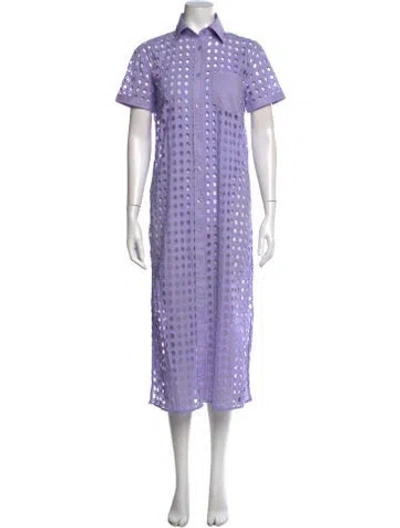 Pre-owned Solid & Striped Midi Length Dress In Purple