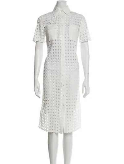 Pre-owned Solid & Striped Midi Length Dress In White