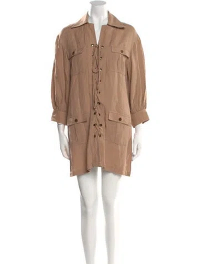 Pre-owned Solid & Striped Mini Dress In Brown