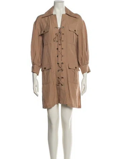 Pre-owned Solid & Striped Mini Dress In Brown