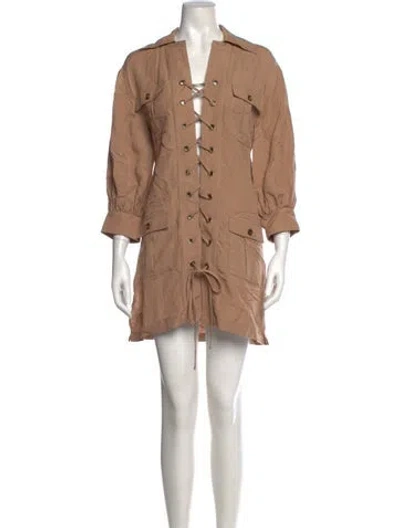 Pre-owned Solid & Striped Mini Dress In Brown