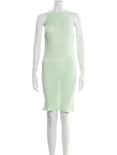 Pre-owned Solid & Striped Mock Neck Knee-length Dress In Green