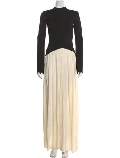 Pre-owned Solid & Striped Mock Neck Long Dress In Black