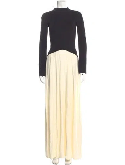 Pre-owned Solid & Striped Mock Neck Long Dress In Black