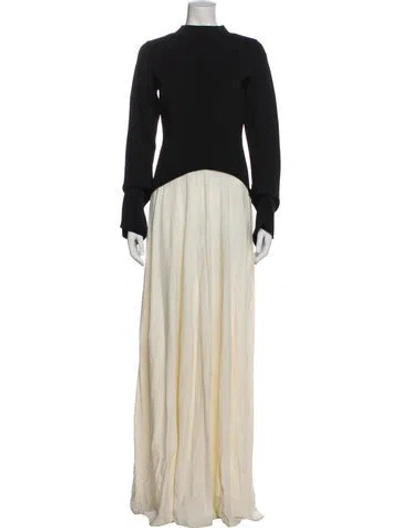 Pre-owned Solid & Striped Mock Neck Long Dress In Black