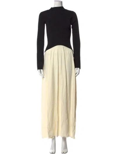 Pre-owned Solid & Striped Mock Neck Long Dress In Black