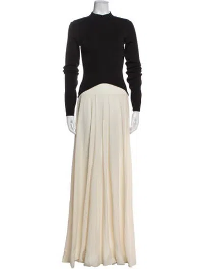 Pre-owned Solid & Striped Mock Neck Long Dress In Black