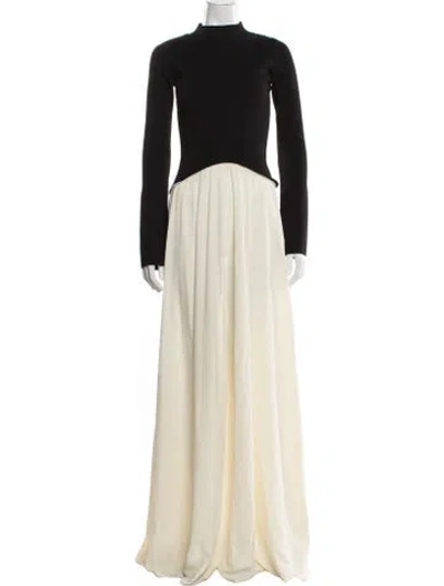 Pre-owned Solid & Striped Mock Neck Long Dress In Black/neutrals