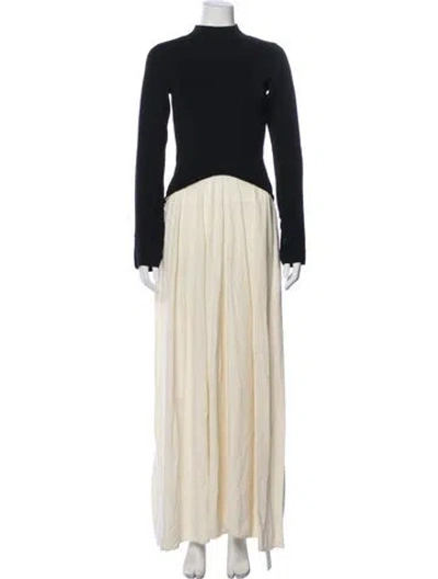 Pre-owned Solid & Striped Mock Neck Long Dress In Black/neutrals