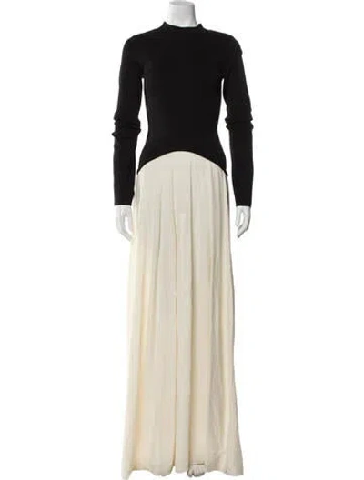 Pre-owned Solid & Striped Mock Neck Long Dress In Black/neutrals