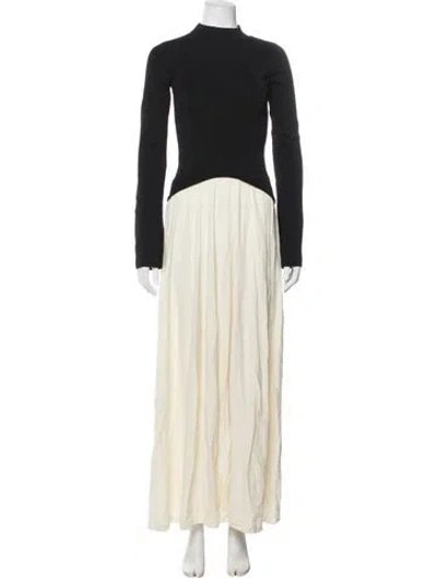 Pre-owned Solid & Striped Mock Neck Long Dress In Black/neutrals