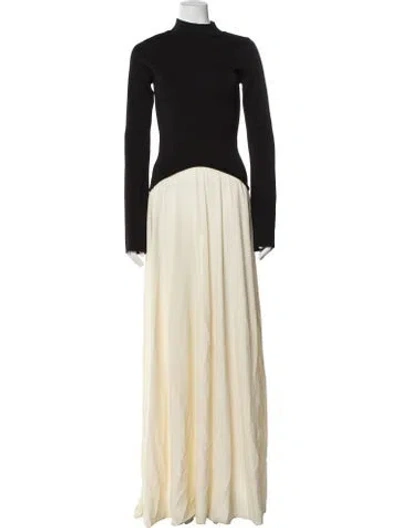 Pre-owned Solid & Striped Mock Neck Long Dress In Black/neutrals