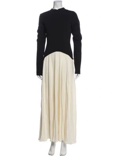 Pre-owned Solid & Striped Mock Neck Long Dress In Black/neutrals