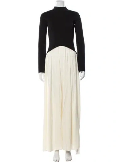 Pre-owned Solid & Striped Mock Neck Long Dress In Black/neutrals