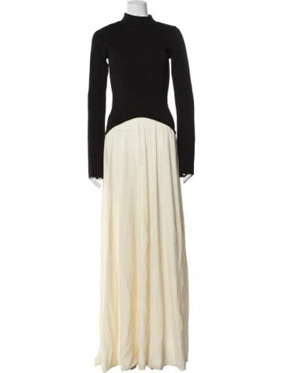 Pre-owned Solid & Striped Mock Neck Long Dress In Black/neutrals