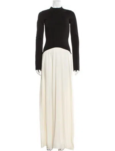 Pre-owned Solid & Striped Mock Neck Long Dress In Black/neutrals