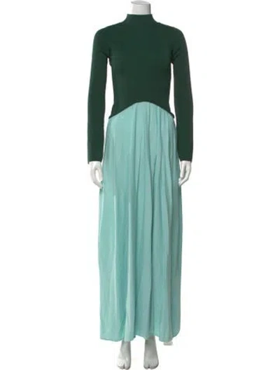 Pre-owned Solid & Striped Mock Neck Long Dress In Blue/green