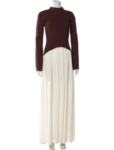 Pre-owned Solid & Striped Mock Neck Long Dress In Brown