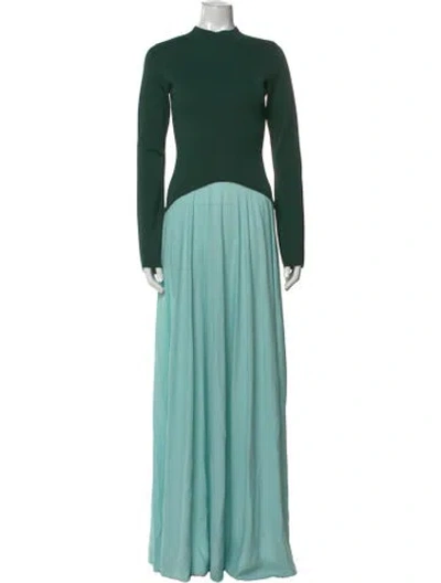 Pre-owned Solid & Striped Mock Neck Long Dress In Green