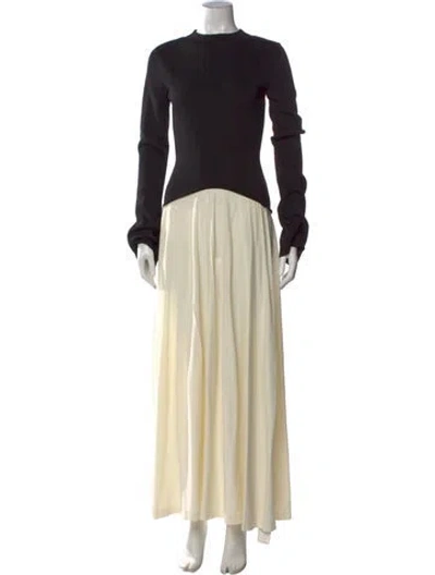 Pre-owned Solid & Striped Mock Neck Long Dress In Neutral