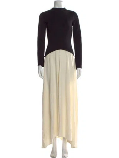 Pre-owned Solid & Striped Mock Neck Long Dress In Neutral