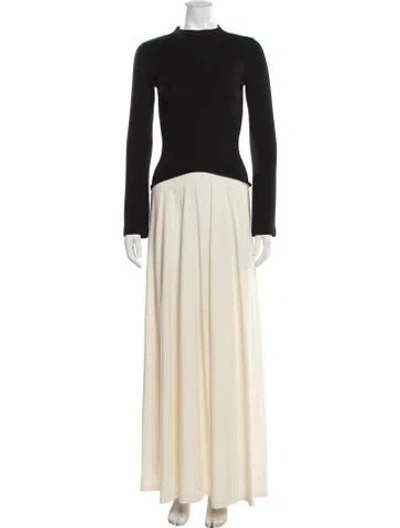 Pre-owned Solid & Striped Mock Neck Long Dress In Neutrals