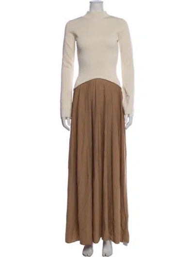 Pre-owned Solid & Striped Mock Neck Long Dress In Neutrals