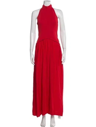 Pre-owned Solid & Striped Mock Neck Long Dress In Red