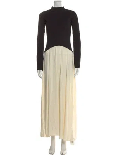 Pre-owned Solid & Striped Mock Neck Long Dress W/ Tags In Black