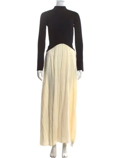 Pre-owned Solid & Striped Mock Neck Long Dress W/ Tags In Black