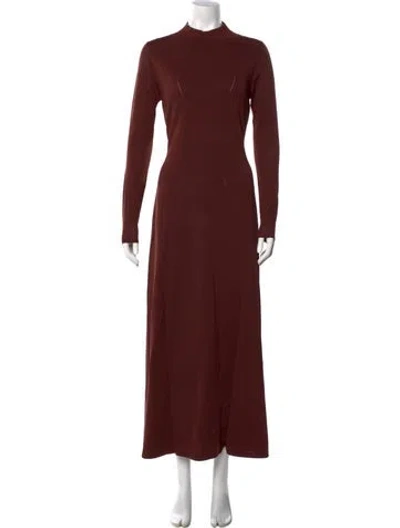 Pre-owned Solid & Striped Mock Neck Long Dress W/ Tags In Brown