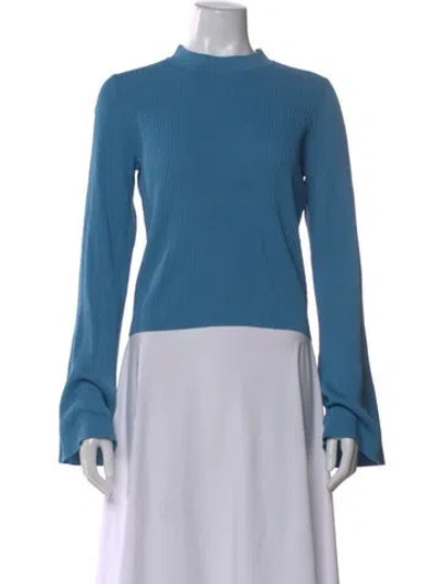 Pre-owned Solid & Striped Mock Neck Long Sleeve Top In Blue