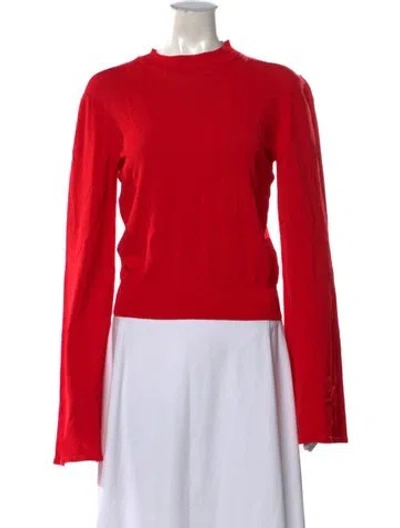 Pre-owned Solid & Striped Mock Neck Long Sleeve Top In Red